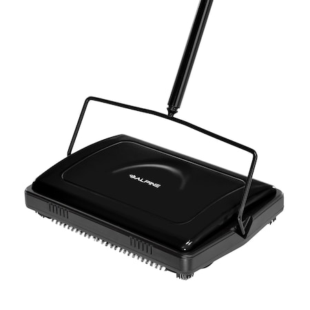Alpine Industries Cordless Manual Triple Brush Floor and Carpet 11 in. Sweeper in Black ALP469-BLK-NEW-MK
